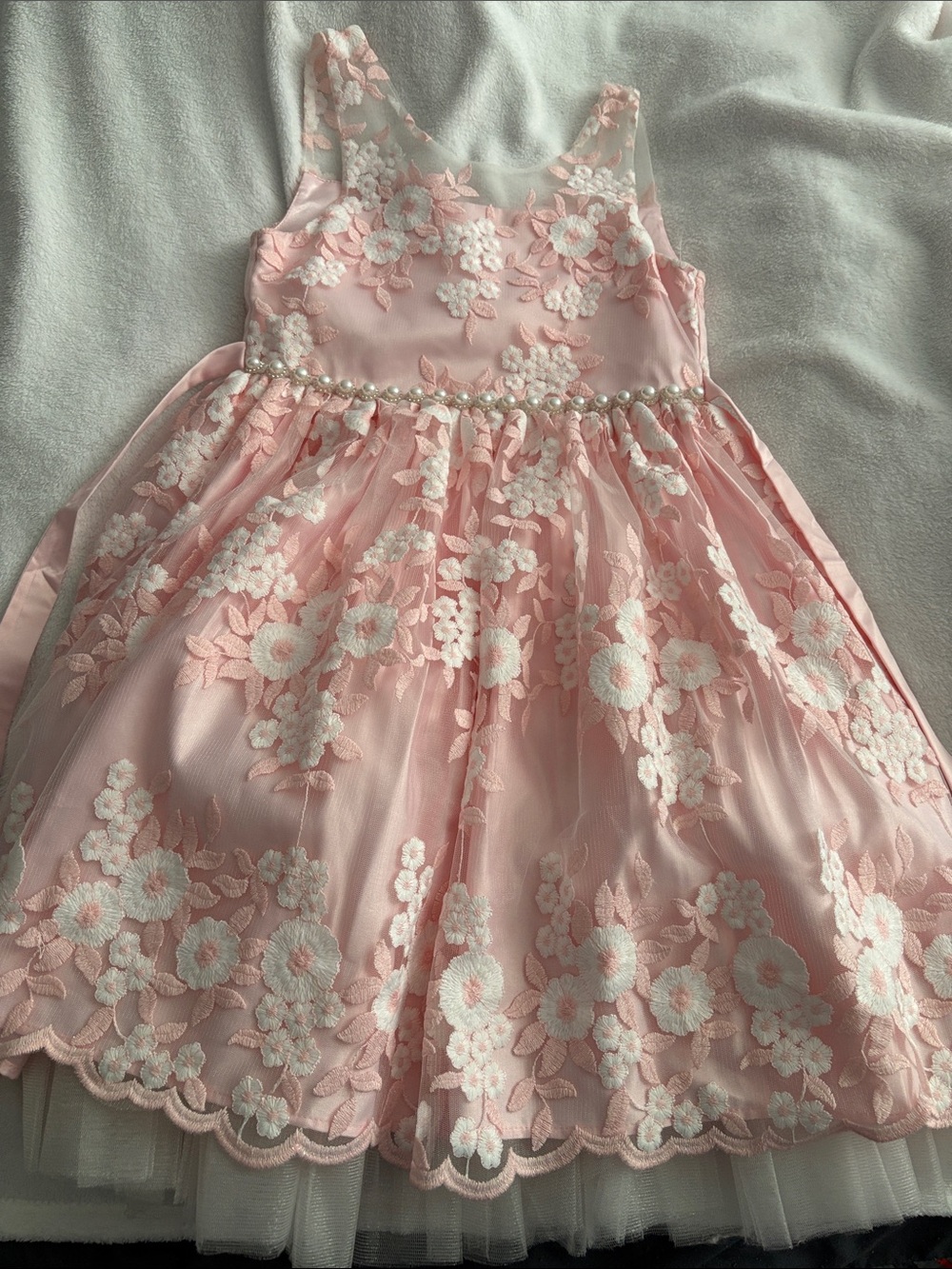 American Princess Pink Floral Lace Party Dress with Pearl Waist